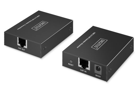 Подовжувач DIGITUS USB 2.0, для використання з кабелем Cat6, до 150 м, 4 х USB-A, чорний (DA-73120) [110792]