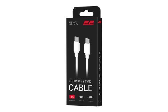Кабель USB-C > USB-C заряджання/синхронізації 2E 1м, 60Вт Type-C, Glow, білий (2E-CCCC-WH) [111735]