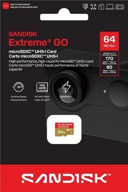 Карта пам'яті SANDISK Extreme GO SDXC 64GB UHS-I V30 A2 (SDSQXGN-064G-GN6MN) [504547]