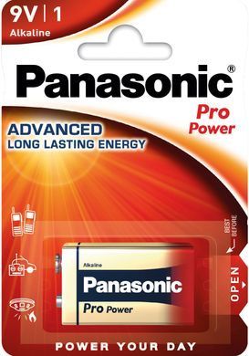 Батарейка Panasonic Pro Power лужна 6LR61(6LF22, MN1604, MX1604, Крона) блістер, 1 шт. (6LR61XEG/1BP) [113439]