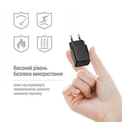 Мережевий зарядний пристрій ColorWay GaN Mini 25W PD Port PPS USB-C Black (CW-CHS052PD-BK) [603375]