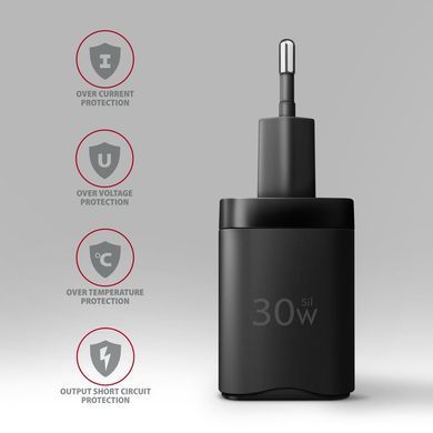 Мережевий зарядний пристрій AXAGON, QC3.0,4.0/AFC/FCP/PPS/Apple + PD type-C, 30W, Чорний (ACU-PQ30) [503000]