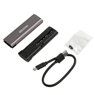 Зовнішня кишеня Maxxter M.2 NVMe PCIe, USB 3.1 Type-C Gen2, Metal, Black (EHDE-2280S-02) [620076]