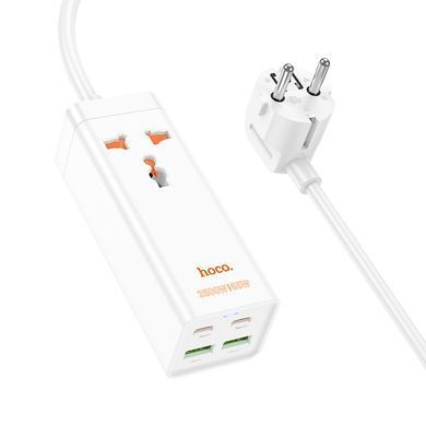 Мережевий подовжувач HOCO AC10A Barry PD65W GaN (2C2A with 1 socket) desktop charger White (6942007601689) [802777]
