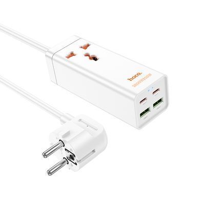 Мережевий подовжувач HOCO AC10A Barry PD65W GaN (2C2A with 1 socket) desktop charger White (6942007601689) [802777]