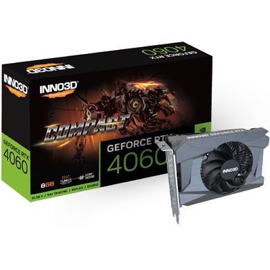 Відеокарта GeForce RTX4060 Inno3D Compact, 8GB GDDR6, 128bit, PCI Express 4.0 X8 (N40601-08D6-173050N) [402783]