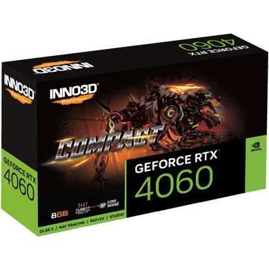 Відеокарта GeForce RTX4060 Inno3D Compact, 8GB GDDR6, 128bit, PCI Express 4.0 X8 (N40601-08D6-173050N) [402783]