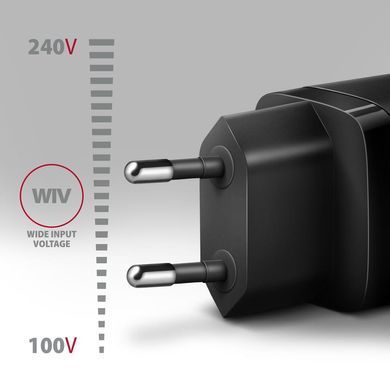 Мережевий зарядний пристрій AXAGON, QC3.0,4.0/AFC/FCP/PPS/Apple + PD type-C, 30W, Чорний (ACU-PQ30) [503000]