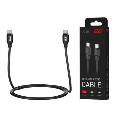 Кабель USB-C > USB-C заряджання/синхронізації 2E 1м, 60Вт Type-C, Glow, чорний (2E-CCCC-BL) [111736]
