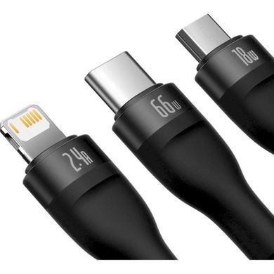 Кабель Baseus Flash Series Ⅱ One-for-three Fast Charging Data Cable USB to M+L+C 100W 1.2m Black (CASS030001) [802632]
