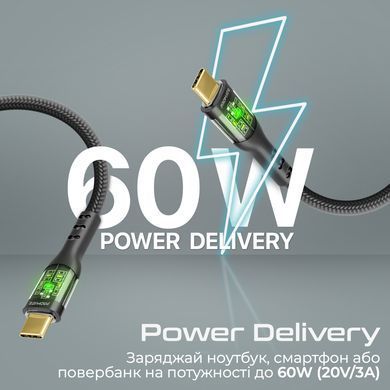 Кабель Promate TransLine-CC200 USB Type-C - USB Type-C (M/M), 3 A, 60 W, 2 м, Black (transline-cc200.black) [604307]