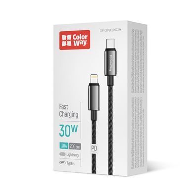 Кабель ColorWay USB Type-C - Lightning (M/M), zinc alloy braided, 3А, 2 м, Black (CW-CBPDCL099-BK) [619969]