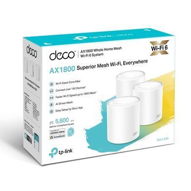 Система WiFi-Mesh TP-LINK Deco X20 AX1800, 1xGE LAN, 1xGE WAN, 3мод (DECO-X20-3-PACK) [104520]