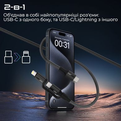 Кабель Promate USB Type-C - USB Type-C Lightning (M/M), 3A, 60W, 1.2 м, Black (powerlink-cci.black) [604429]