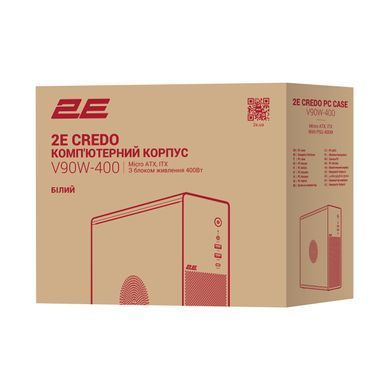 Корпус 2E Credo Slim V90W-400 з БЖ 2E TFX400, 1xUSB3.0, 1х USB 2.0, 1xUSB Type-C, 2x90мм, VGA 220мм, mATX, білий (2E-V90W-400) [111684]