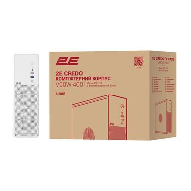 Корпус 2E Credo Slim V90W-400 з БЖ 2E TFX400, 1xUSB3.0, 1х USB 2.0, 1xUSB Type-C, 2x90мм, VGA 220мм, mATX, білий (2E-V90W-400) [111684]