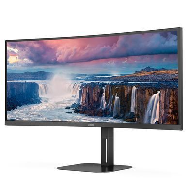 Монітор TFT 34" AOC, WQHD, VA, 100Гц, 1 мс, вигнутий, HDMI, DP, USB-C, USB-hub, колонки, чорний (CU34V5C/BK) [402042]