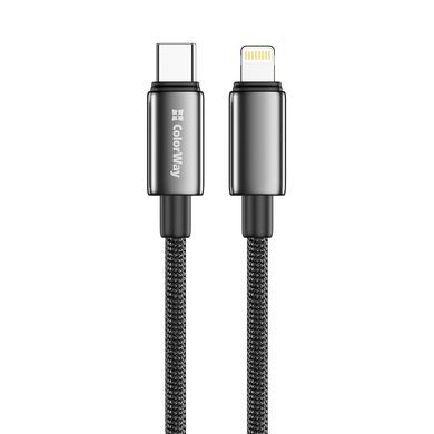 Кабель ColorWay USB Type-C - Lightning (M/M), zinc alloy braided, 3А, 2 м, Black (CW-CBPDCL099-BK) [619969]