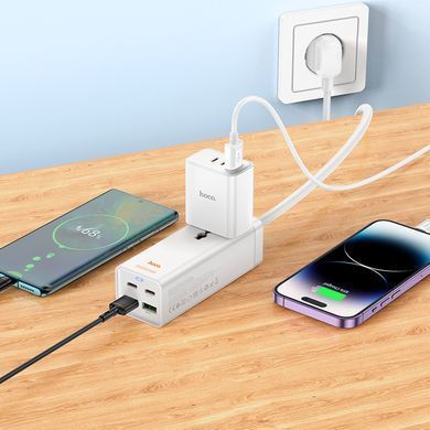Мережевий подовжувач HOCO AC10A Barry PD65W GaN (2C2A with 1 socket) desktop charger White (6942007601689) [802777]