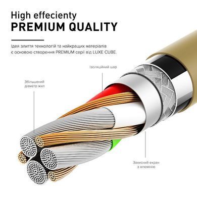 Кабель Luxe Cube Premium USB - micro USB (M/M), 1 м, золотистий (8889986489885) [603788]