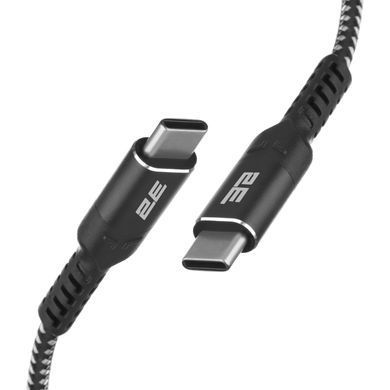 Кабель USB-C > USB-C заряджання/синхронізації 2E 1м, 240Вт Type-C, плетений, чорний (2E-CCCCAL-WH) [108551]