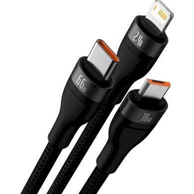 Кабель Baseus Flash Series Ⅱ One-for-three Fast Charging Data Cable USB to M+L+C 100W 1.2m Black (CASS030001) [802632]