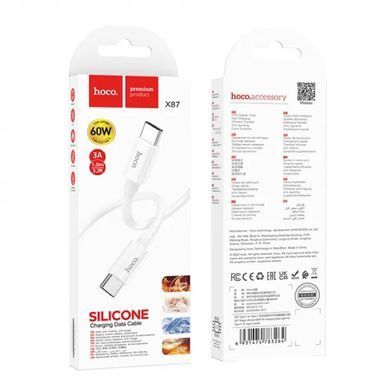 Кабель HOCO X87 Magic silicone 60W PD charging data cable for Type-C to Type-C White (6931474783264) [802481]