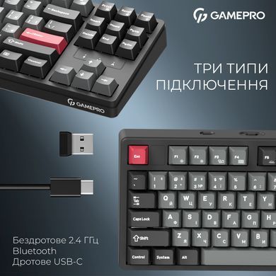 Клавіатура бездротова GamePro Asgard Ragnar Keychron Super Red Switch Black (MK285BK) [616005]