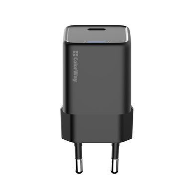 Мережевий зарядний пристрій ColorWay GaN Mini 25W PD Port PPS USB-C Black (CW-CHS052PD-BK) [603375]