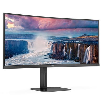 Монітор TFT 34" AOC, WQHD, VA, 100Гц, 1 мс, вигнутий, HDMI, DP, USB-C, USB-hub, колонки, чорний (CU34V5C/BK) [402042]