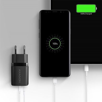 Мережевий зарядний пристрій AXAGON, QC3.0,4.0/AFC/FCP/PPS/Apple + PD type-C, 30W, Чорний (ACU-PQ30) [503000]