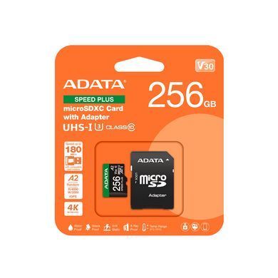 Карта пам'яті microSDXC (UHS-1 U3) A-DATA SPEED PLUS 256Gb Class 10 V30 A2 (R-180Mb/s W160Mb/s) (adapter SD) (UD256GUI3V30A2SP-RA1) [806445]