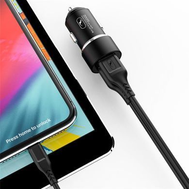 Автомобільний зарядний пристрій SkyDolphin SZ02V Aluminium (2USB, 2.4A) Black + кабель microUSB (AZP-000073) [603119]