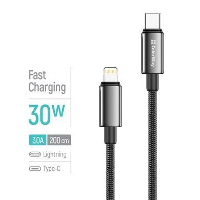 Кабель ColorWay USB Type-C - Lightning (M/M), zinc alloy braided, 3А, 2 м, Black (CW-CBPDCL099-BK) [619969]