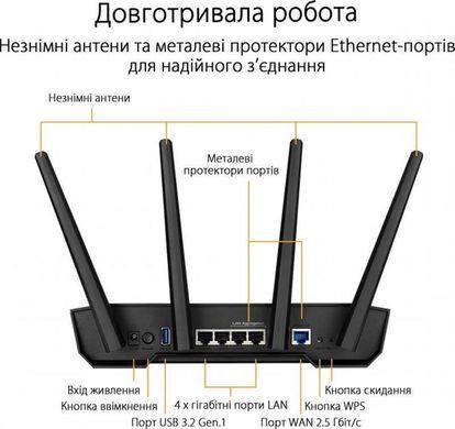Бездротовий маршрутизатор Asus TUF Gaming AX3000 V2 (90IG0790-MO3B00) (TUF-AX3000 V2) [609517]