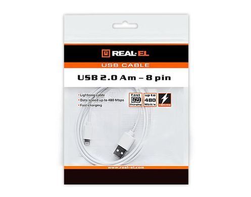 Кабель REAL-EL USB - Lightning (M/M), 1 м, білий (EL123500033) [603658]