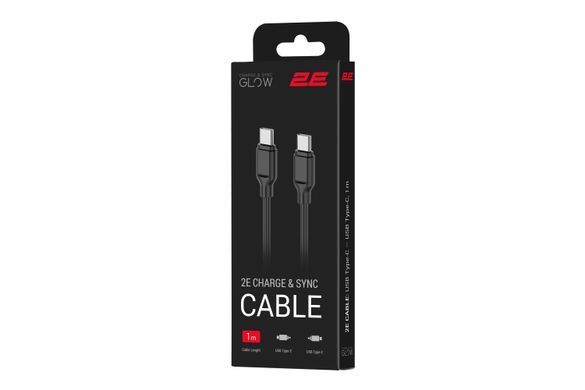 Кабель USB-C > USB-C заряджання/синхронізації 2E 1м, 60Вт Type-C, Glow, чорний (2E-CCCC-BL) [111736]