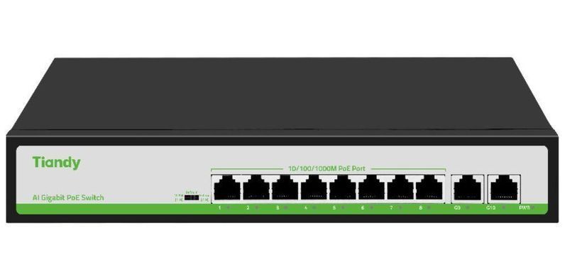 Комутатор Tiandy TC-P3S010 Spec: H/0820/AT/90, 8х10/100Mbps PoE Ports + 2х100/1000Mbps RJ45 Uplink Ports (TC-P3S010_H) [113838]