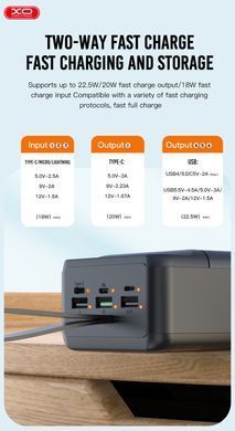 Портативний зарядний пристрій XO PR157 - 40000 mAh 3-Input PD20W + QC22.5W with light Black (PR157_Black) [201933]