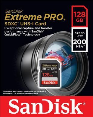 Карта пам'яті SanDisk SD 128GB C10 UHS-I U3 R200/W90MB/s Extreme Pro V30 (SDSDXXD-128G-GN4IN) [110039]