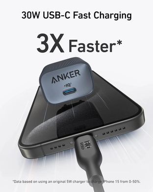 Мережевий зарядний пристрій Anker PowerPort 511 Nano IV - 30W USB-C Black (A2337G11) [201903]