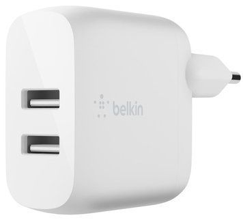 Зарядний пристрій мережевий Belkin 24Вт 2хUSB-A, білий (WCB002VFWH) [108353]