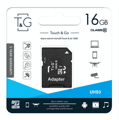 Карта пам`ятi MicroSDHC 16GB UHS-I U3 Class 10 T&G + SD-adapter (TG-16GBSD10U3-01) [616417]