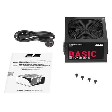 Блок живлення 2E Basic Power (400W), >80%, 120мм, 1xMB 24pin(20+4), 1xCPU 8pin(4+4), 3xMolex, 4xSATA, 1xPCIe 8pin(6+2) (2E-BP400-120APFC) [111675]
