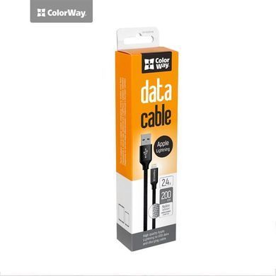 Кабель ColorWay USB - Lightning (M/M), 2.4 А, 2 м, Black (CW-CBUL007-BK) [607376]