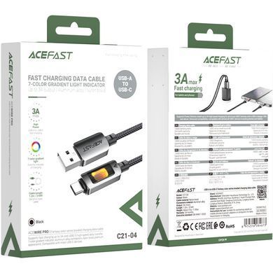 Кабель USB 2.0 AM-Type-C M, 1.2 м, 60W C21-04, aluminum alloy, color indicator, Black Acefast (6974316284673) [404582]