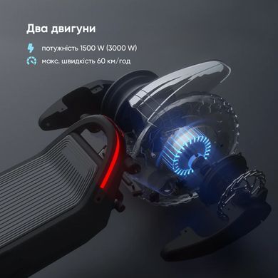 Електросамокат OKAI ES800 Panther Off-Road Black 12", 1500(3000)W, Dual Motor, 19.2Ah, 50km, 60km\h, 35%, NFC, App, 43kg (ES800-B) [800007]