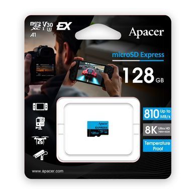 Карта пам'яті microSDXC (UHS-1 U3) Apacer Express 128Gb class 10 V30 A1 Read/Write:810/700 MB/sec (Compatible with Nintendo Switch 2) (AP128GMCEXG3X17-RA) [803629]