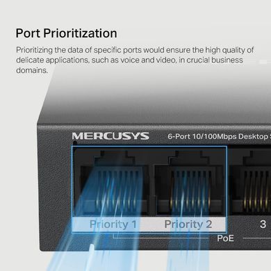 Комутатор 6-портовий 10/100 Мбіт/с ( 4 портів PoE+), MERCUSYS (MS106LP) [500837]