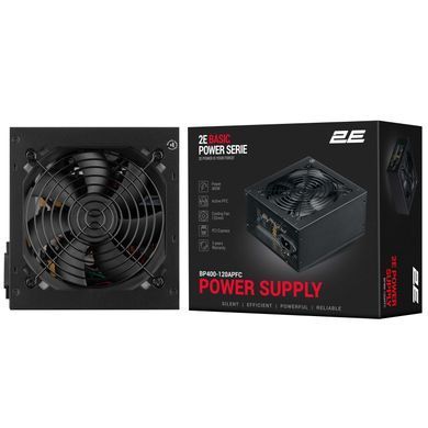 Блок живлення 2E Basic Power (400W), >80%, 120мм, 1xMB 24pin(20+4), 1xCPU 8pin(4+4), 3xMolex, 4xSATA, 1xPCIe 8pin(6+2) (2E-BP400-120APFC) [111675]